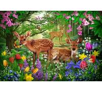 Bluebird Puzzle - Spirit of Spring, Puzzle 1000 Pièces - Biches, Fleurs et Papillons dans la Forêt au Printemps - Fabriqué en France