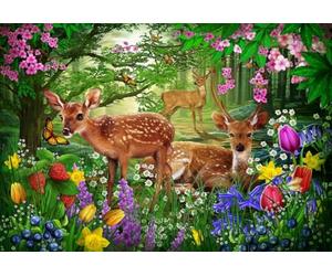 Bluebird Puzzle - Spirit of Spring, Puzzle 1000 Pièces - Biches, Fleurs et Papillons dans la Forêt au Printemps - Fabriqué en France