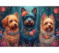 Bluebird Puzzle - Trio Canin, Puzzle Adulte 1000 Pièces - Chiens et Bouquets de Fleurs - Fabriqué en France