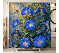 Bluebird Rideau de douche en polyester imperméable, motif floral, libellule du matin, bleu printemps, décoration pour salle de bain, dortoir, 183 x 213 cm