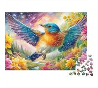 Bluebird Volant dans Le Paysage Floral étoilé Puzzle De 1000 Pièces Colorful Birds Jeu De Puzzle Familial pour Toutes Les Âges 38x26cm/1000pcs