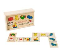 BLUECHOLON Dominos Petit Dominos en bois avec animaux 28 jetons, motifs ferme et jungle, jeu éducatif pour enfants (ferme)