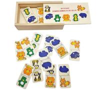 BLUECHOLON Dominos Petit Dominos en bois avec animaux 28 jetons, motifs ferme et jungle, jeu éducatif pour enfants (Jungle)