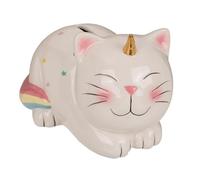 BLUECHOLON Tirelire chat licorne en céramique originale avec couvercle et clé. Dimensions : 17 x 12 cm ; Poids : 540 g. Parfait comme cadeau pour enfants et adultes, amateurs d'objets originaux.