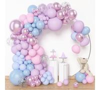 BlueCloudy Kit d’arche à ballons guirlande rose violet bleu, différentes tailles 45 30 25 12 cm, ballons métalliques pastel irisés, pour décoration d’anniversaire flocon de neige