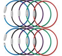 BlueCosto Lot de 10 porte-clés en fil de fer (couleurs assorties, 17 cm) - Boucles de porte-clés en acier inoxydable de 2 mm d'épaisseur avec verrou à vis sécurisé pour accrocher des étiquettes de
