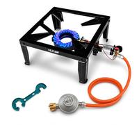 Bluecraft Réchaud à gaz 10,5 kW pour bouteille de gaz avec sécurité d'allumage et allumage piézoélectrique avec tuyau de gaz de 150 cm et régulateur de gaz 50 mbar | Réchaud de camping professionnel