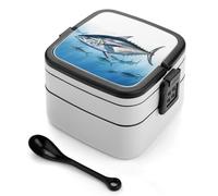 Bluefin Thunnus Boîte à bento empilable à 2 couches réutilisables et étanches pour adultes - 935,5 g - Avec cuillère - Passe au micro-ondes et au lave-vaisselle