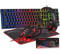 BlueFinger Clavier de jeu RGB et souris et casque rétro-éclairés, clavier filaire USB rétroéclairé avec clavier de jeu à LED, casque avec microphone pour ordinateur portable