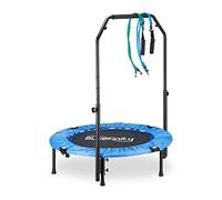 Bluefinity Trampoline avec barre pliable sac transport barre de maintien mini HxlxP: 121 x 102 x 102 cm, bleu/noir