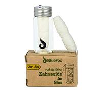 BlueFox - Fil dentaire avec cire végétale dans le verre avec goût menthe, 2 x 30 m sans plastique et soin des dents respectueux de l'environnement - Biodégradable dans la recharge durable