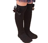 Bluelans® Chaussettes hautes blanches avec nœud pour fille, Noir , One Size