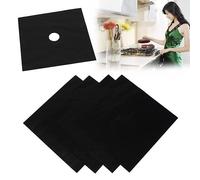 Bluelans® Lot de 4 feuilles noires de protection des plaques de gaz réutilisables et antiadhésives, pour cuisinière et four, 27 cm x 27 cm