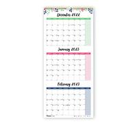 Blueline Calendrier mural 2023 coloré de trois mois, 14 mois, décembre 2022 à janvier 2024, reliure dorée à double fil, 31,1 x 68,6 cm, motif feuilles (C171129-23)