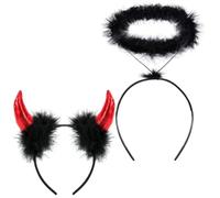 Bluelves 2pcs Demon Bandeaux Anges Auréole Bandeaux,Cornes Diable Rouge + Aura l'ange Noir Serre Tete,Diadème Devil Ange Accessoires pour Halloween Carnaval Cosplay Costume Fête