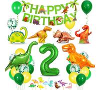 Bluelves Anniversaire Dinosaure 2 Ans - Décorations et Ballons pour Garçon, Chiffre 2 Vert, Numéro 2