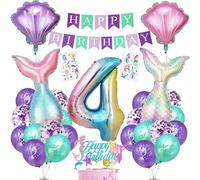 Bluelves Ballon Anniversaire Fille 4 Ans Sirene, Géant Coloré Numéro 4 Ballon, Deco Anniversaire Sirene 4 Ans avec Happy Birthday Bannière