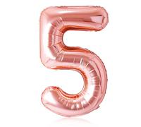 Bluelves Ballon Chiffre Anniversaire 5 Or Rose 40", Ballon Géant Numéro 5, Ballon d'anniversaire chiffres 5ans,Numéro de ballon 5 e anniversaire-101 CM