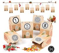 Bluelves Calendrier de l'Avent, 24 Calendrier de l'avent Maison, à Faire soi Calendrier Noel Maison, en Papier avec 24 Autocollants Numérotés Calendrier de l'avent Boite, Calendrier de l'Avent DIY