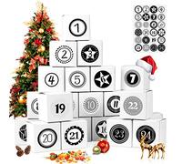 Bluelves Calendrier de l'Avent, 24 Noel Calendrier Boîte, à Faire soi Calendrier Noel, avec Numérique Autocollants, DIY Noël Cadeaux Boites à, Faire Un Calendrier de l'avent Maison (Blanc)