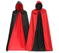 Bluelves Cape à Capuche Noir Rouge, Deguisement Halloween Femme Homme, Cosplay Costume Halloween Party Déguisement Wicca Vampire Cape Longue pour Halloween, Carnaval et Les Fêtes