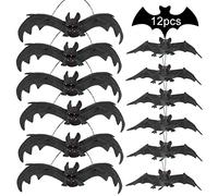 Bluelves Chauve-Souris Suspendues, 12pcs Réaliste Effrayant Chauves-Souris Caoutchouc 3D pour Deco Halloween Intérieur Extérieur