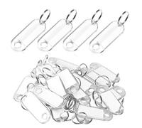 Bluelves Clef Porte Étiquettes Cle à Bagages en Plastique de Voyage Key Tag avec Porte-Clés Etiquette Papier Inscriptible Carte pour Bagages Nom de L'atelier, la maison, le ménage, 50pcs Blanc