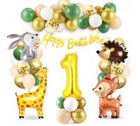 Bluelves Décoration Anniversaire 1 an Garcon Fille,Decor Anniversaire 1 An,Ballons Anniversaire 1 an,Deco Anniversaire Fille Garcon,Anniversaire 1 An Jungle Animaux Ballons Anniversaire Baby Shower