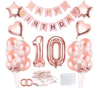 Bluelves Décoration Anniversaire 10 Ans Fille - Ballon et Bannière Rose Gold, Ballons Confettis Or Rose