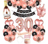 Bluelves Décoration Anniversaire 30 Ans Femmes, Rose Or Noir Ballon, Banderole Joyeux Anniversaire Fille, Ballons 30 Ans