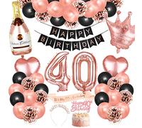 Bluelves Decoration Anniversaire 40 Ans Femmes, Deco Anniversaire Rose Or Noir Ballon, Banderole Joyeux Anniversaire Fille, Ballons Anniversaire 40 Ans,Décoration Anniversaire Femme
