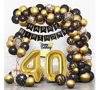 Bluelves Décoration Anniversaire 40 Ans, Kit Noir Or avec Arche Ballon, Guirlande Happy Birthday, Confetti et Ballons pour Femme Homme