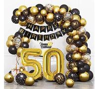 Bluelves Decoration Anniversaire 50 Ans, Noir Or 50 Décorations Anniversaire de Fête, Arche Ballon 50. Anniversaire Kit, Guirlande Happy Birthday Confetti Ballons Deco pour Femme Homme