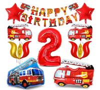 Bluelves Décoration Anniversaire Pompier 2, Ballon Pompier Decoration Anniversaire 2 ans, anniversaire pompier Ballon Numéro 2,Decoration Anniversaire Pompier