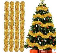 Bluelves Guirlande de Noel Sapin, 4pcs Guirlandes Tinsel Noël, Guirlande Sapin 2m, Guirlande Tinsel Métallique Scintillantes pour Mariage Anniversaire Fête Murs Fenêtres Sapin Decoration Noël - Or