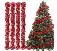 Bluelves Guirlande de Noel Sapin, 4pcs Guirlandes Tinsel Noël, Guirlande Sapin 2m, Guirlande Tinsel Métallique Scintillantes pour Mariage Anniversaire Fête Murs Fenêtres Sapin Decoration Noël - Rouge