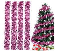 Bluelves Guirlande de Noel Sapin, 4pcs Guirlandes Tinsel Noël, Guirlande Sapin 2m, Guirlande Tinsel Métallique Scintillantes pour Mariage Anniversaire Fête Murs Fenêtres Sapin Decoration Noël - Rose