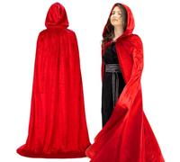 Bluelves Halloween Cape, Rouge Vampire Cape, Cape à Capuchon Velvet, Cosplay Costume Adulte et Enfant pour Halloween Party(170cm)