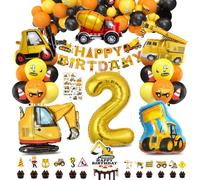 Bluelves XXL Deco Anniversaire Chantier 2 Ans Kits, Excavatrice Ballon Kits Garcon 2 Ans, Construction de Ballon Chantier pour Enfant, Anniversaire Décorations de Fête