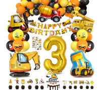 Bluelves XXL Deco Anniversaire Chantier 3 Ans Kits, Excavatrice Ballon Kits Garcon 3 Ans, Construction de Ballon Chantier pour Enfant, Anniversaire Décorations de Fête
