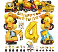 Bluelves XXL Deco Anniversaire Chantier 4 Ans Kits, Excavatrice Ballon Kits Garcon 4 Ans, Construction de Ballon Chantier pour Enfant, Anniversaire Décorations de Fête