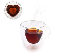 Blümelhuber Lot de 2 tasses en verre à double paroi en forme de cœur - Tasse à thé de bureau - Tasses à cappuccino - Verre à café - Capacité : 200 ml