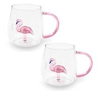 Blümelhuber Lot de 2 tasses en verre flamant rose - Tasse à thé bureau - Tasses à cappuccino - Tasse en verre - Figure de flamant rose