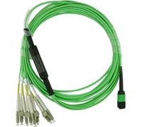 BlueOptics Câble de breakout fibre optique, MPO/UPC, 4xDuplex LC/UPC, 7.5 mètres, multimode G50/125µm, OM5, fibre de marque, 3.0mm LSZH vert citron, 8 noyaux (affectation 1-4 & 9-12, pour utilisation