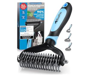 BluePet Brosse Chiens & Chats à Poil Long, Peigne Démêlage Professionnel, Pour Sous Poil et Nœuds, Étrille Démêlant pour Poils Longs, Râteau de Toilettage, Demelant Chien Chat, Élimine Poils Morts