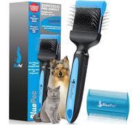 BluePet Brosse Professionelle Pour Chien et Chat à Poil Long, Brosse Double Face, Toilettage Professionelle, Brosse Poils Morts et Démêlage, Peigne pour Enlever les Nœuds Doucement