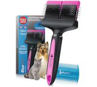 BluePet Brosse Professionelle Pour Chien et Chat Poil Long, Brosse Double Face, Toilettage Professionelle, Brosse Poils Morts et Démêlage, Peigne pour Enlever les Nœuds Doucement