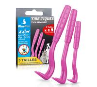 BluePet Lot de 2 Pinces à tiques | Premiers Soins pour Chiens, Chats et Humains (3 Tailles Tire Tique Rose)