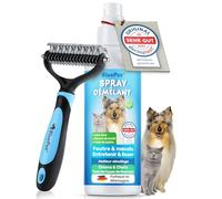 BluePet Set Démêleur, Spray + Brosse Démêlant pour Chiens & Chats à Poils Longs, Éliminer en Douceur Les Feutrages et Les Nœuds, Spray Fabriqué en Allemagne, avec Aloe Vera, Beurre de Karité & Jojoba