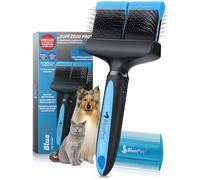 BluePet ZupfZeug Pro - Brosse professionnelle à poils longs et flexibles pour chiens et chats - Élimine doucement le sous-poil - Les nœuds et les nœuds (double tête, bleue)